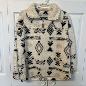 Cozy Aztec Western Patterned Fleece Quarter Zip Sweatshirt